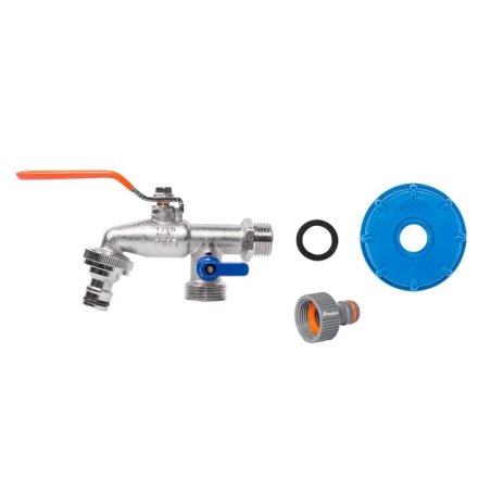 Set conector robinet IBC cu robinet metalic cu ieșire dublă 1/2R 3/4" KM