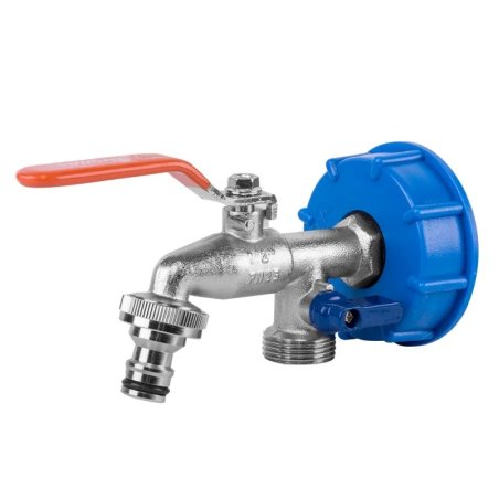 Set conector robinet IBC cu robinet metalic cu ieșire dublă 1/2R 3/4" KM