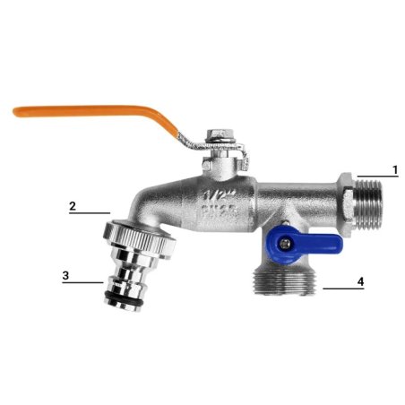 Robinet de grădină metalic cu două ieșiri și pârghie 1/2" FI