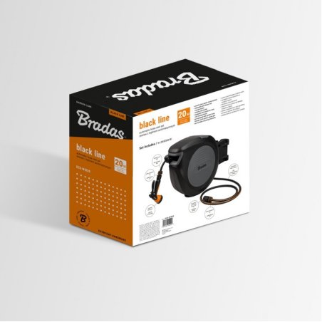 Suport automat pentru furtun Black Line 20m 1/2" cu furtun și accesorii