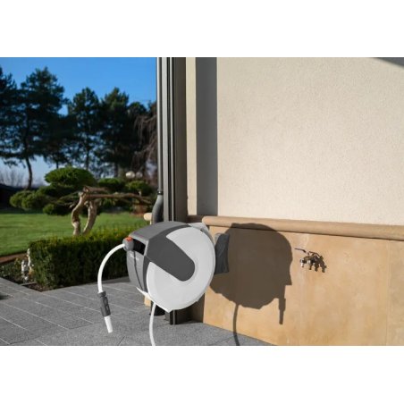 Suport automat de furtun White Line cu furtun de 20m 1/2" și accesorii