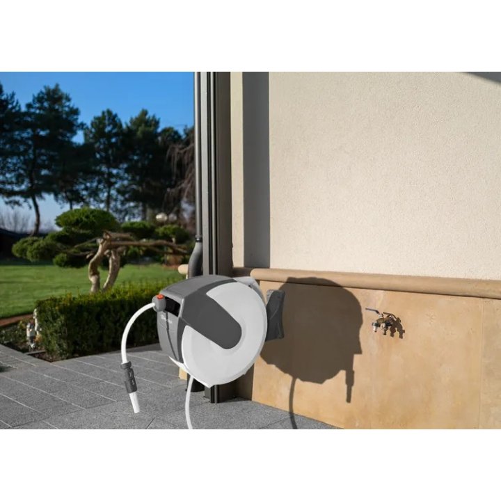 Suport automat de furtun White Line cu furtun de 20m 1/2" și accesorii