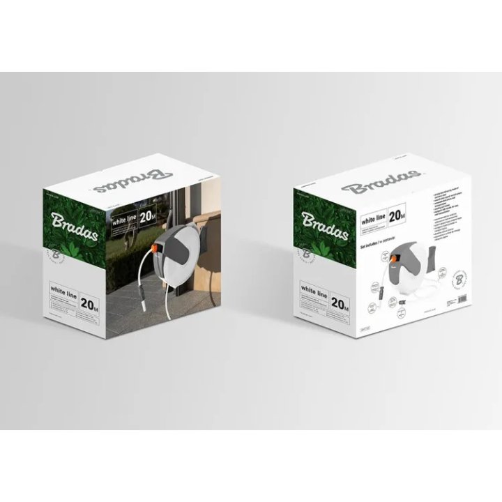 Suport automat de furtun White Line cu furtun de 20m 1/2" și accesorii