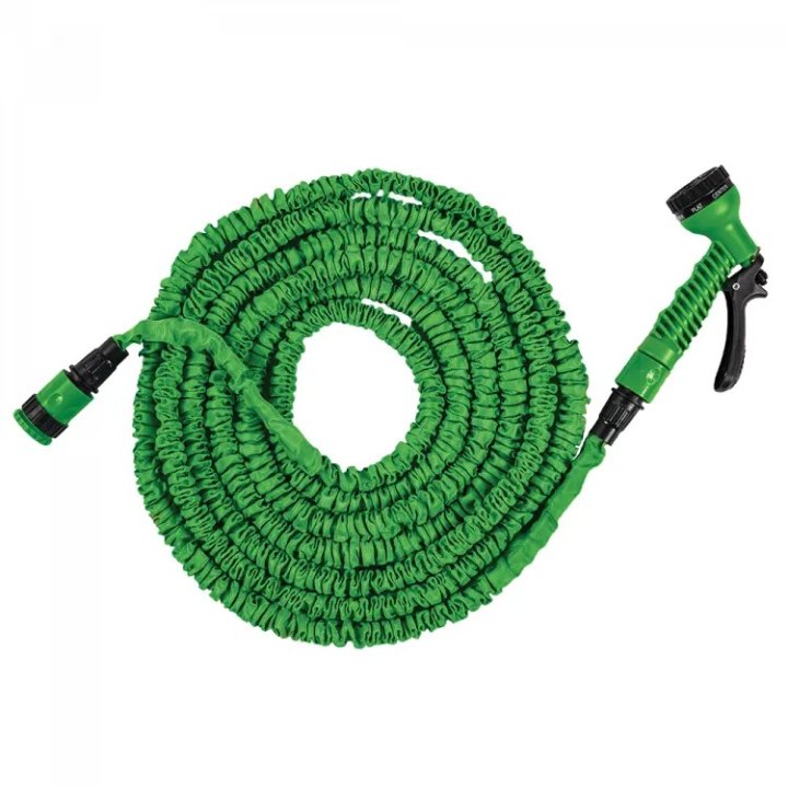 Set furtun de grădină flexibil, elastic, extensibil, anti-torsiune TRICK HOSE 5m-15 m + 7f 4bar verde