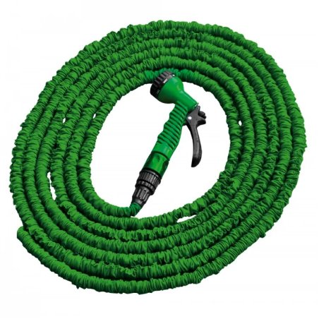Set furtun de grădină flexibil, elastic, extensibil, anti-torsiune TRICK HOSE 5m-15 m + 7f 4bar verde
