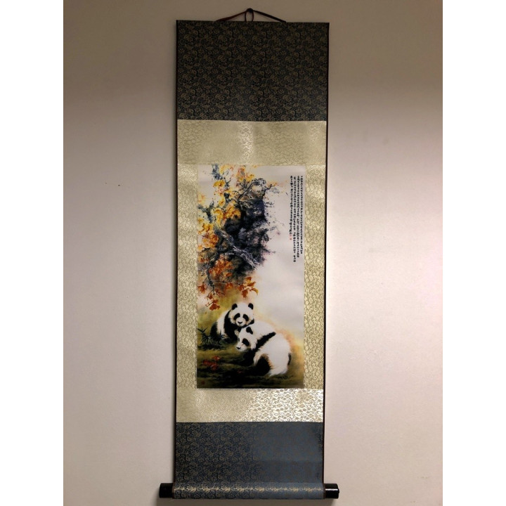 Rola de pânză tablou cu doi panda 90x30cm - fish-farm.ro