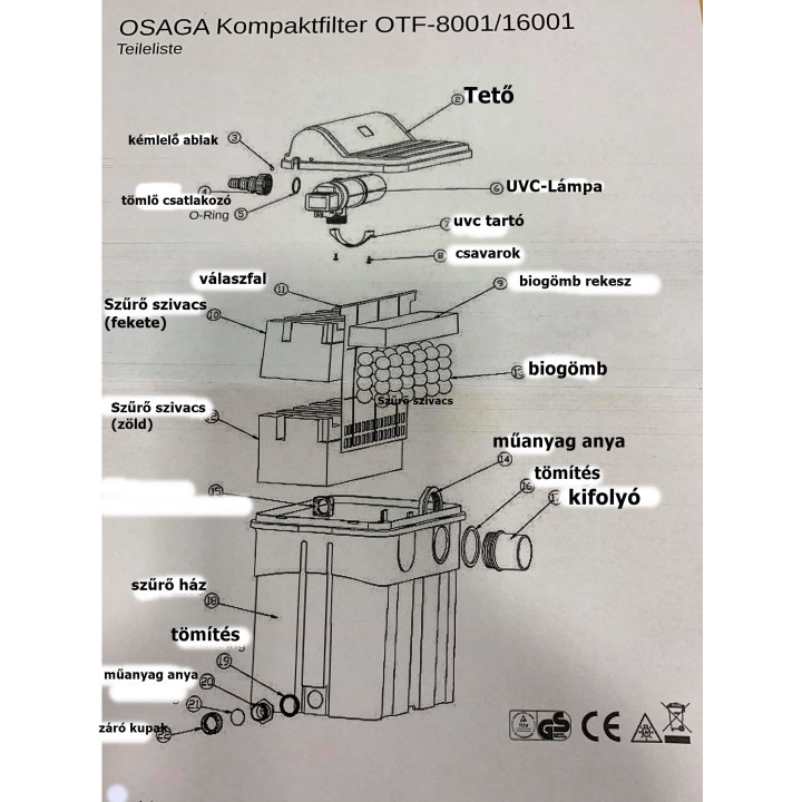 Filtru iaz gravitational Osaga OTF16001 cu lampa UV 18W