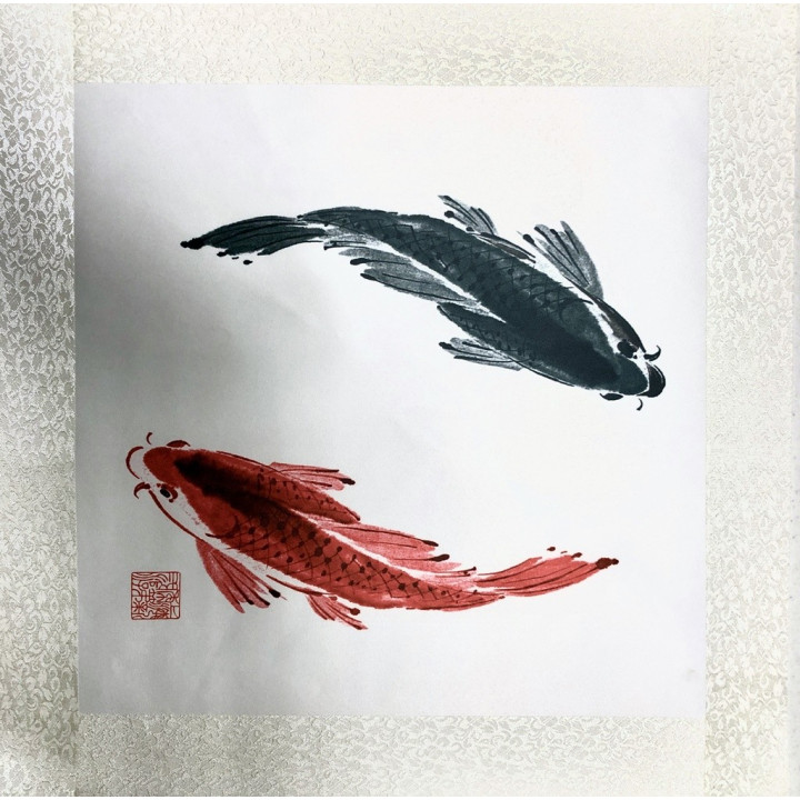 Rola de pânză tablou cu pește negru/roșu 45x45cm - fish-farm.ro