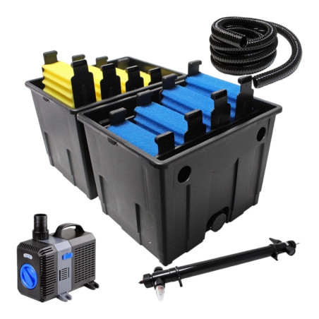 Filtru gravitational CBF-350B cu lampa UV CUV-172W si Pompa CTP 8000 +4m DN32 furtun spiralat