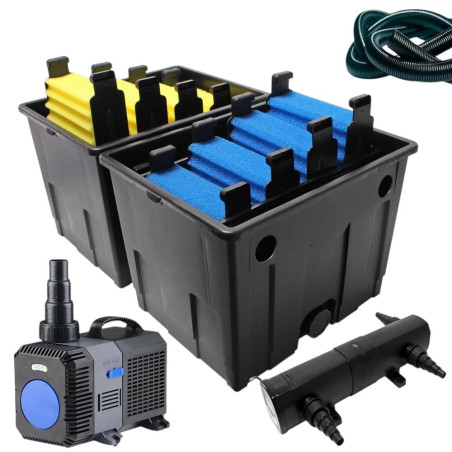 Filtru gravitational CBF-350B cu lampa UV CUV-236 si Pompa CTP 5800 +4m DN32 furtun spiralat